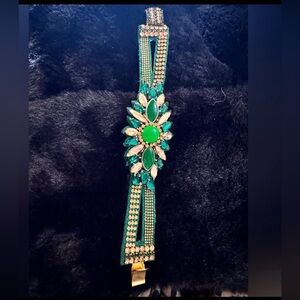 Deepa Gurnani Bracelet Designer comfort hand made Swarovski crystal suede back